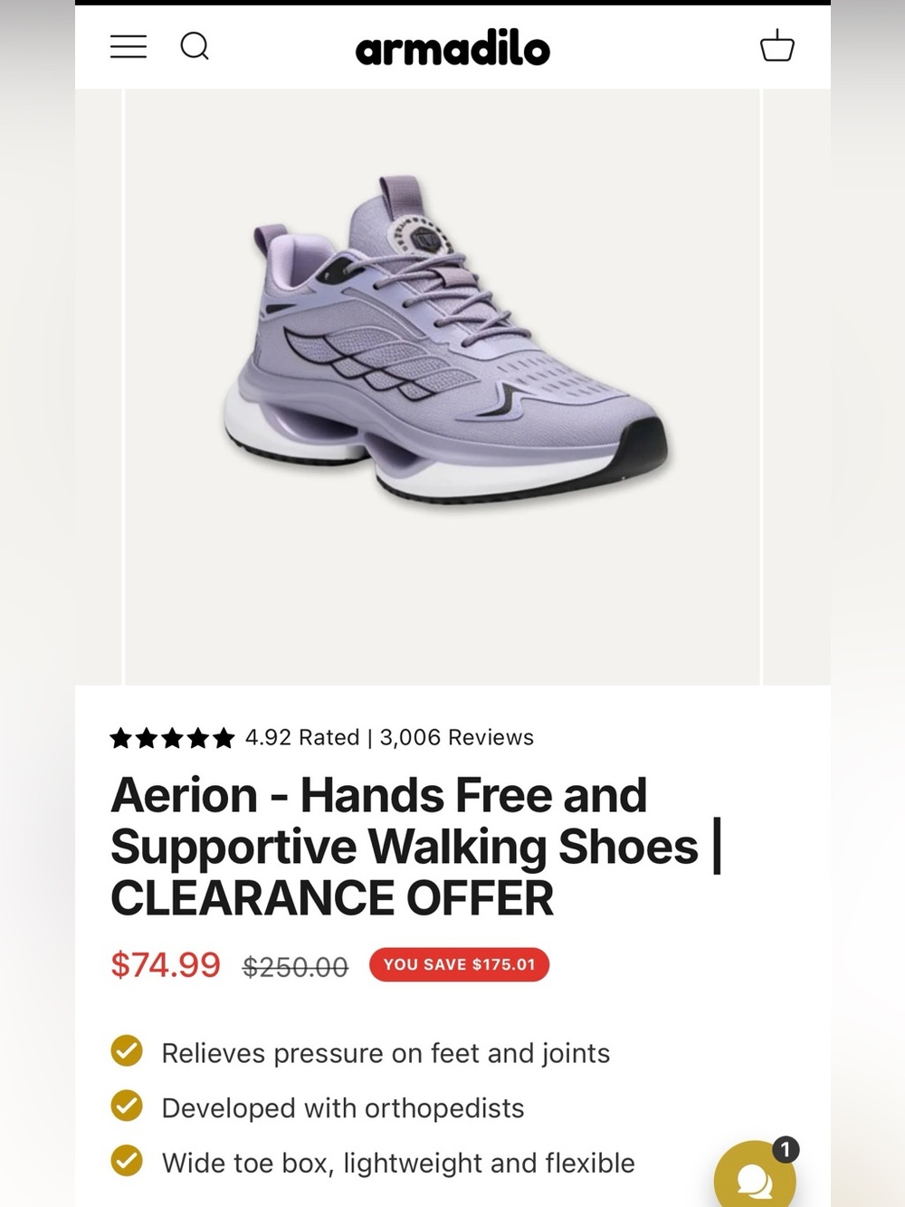 Women's Supportive Walking Sneakers — Lavender - NWOT